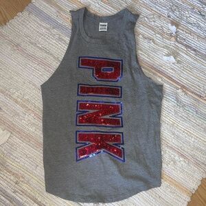 PINK Victoria’s Secret Gray USA Sequin Sleeveless Top / Tank